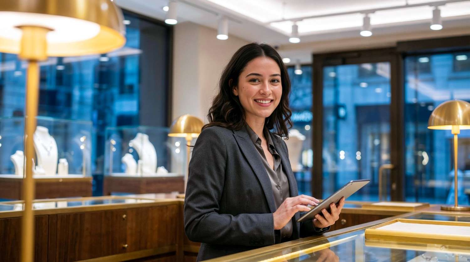 Small business owner using AI marketing tools to manage digital strategy